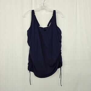 Lands' End Tankini Swim Top Women's 16DD Blue Built-In Underwire Padded Bra